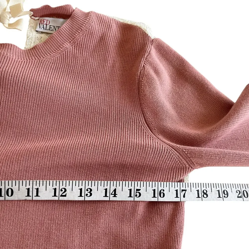 Red Valentino Mauve Rose Lace Tie Back Long Sleeve Top Size Small